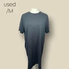 1107★【美品】Tシャツ　ワンピース　胸ポケット　膝丈　ブラック　M　シンプル