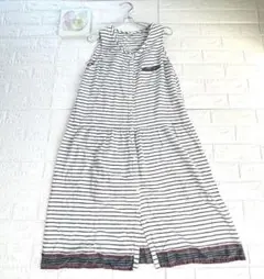【ナチュラリスティック】ガーゼ風　ノースリーブ ワンピース　M−L
