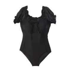 オフショルダー フリル ワンピース水着 黒