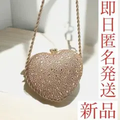 新品　シャンパンゴールド　ラインストーン　金　ハート　クラッチバッグ　パーティ
