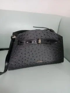 未使用 FURLA オーストリッチ 本革レザー 2wayショルダーバッグ 黒