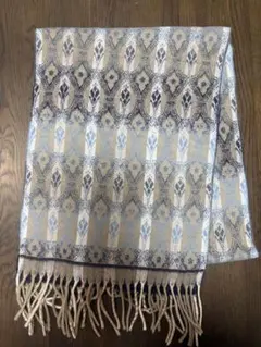 幾何学模様 マフラー ベージュ ネイビー