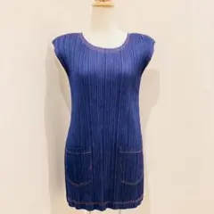 注意あり プリーツプリーズ デニム転写 プリーツ 半袖カットソー プリーツプリーズ イッセイミヤケ 半袖カットソー デニム転写プリント