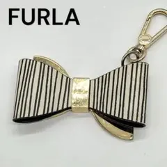 【美品】FURLA ribbon キーチャーム キーホルダー ストライプ