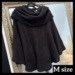 ポンチョ ニット 黒 ブラック 長袖 トップス