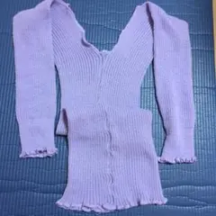 ブドウパープル Vネック ニット長袖ウェア