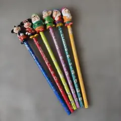 ディズニー 昭和レトロ 鉛筆 マスコット ミッキー ミニー 小人4人 6本セットのサムネイル