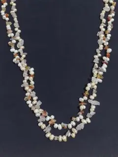 デザインネックレス　淡水パール　ローズクォーツ　アゲート　2本セット