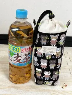 保冷保温.ボトルカバー.ペットボトルカバー.猫柄.黒