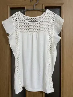 美品　GU ノースリーブ　フリル袖　カットソー　トップス　L