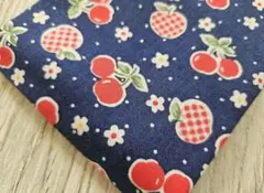 カットクロスSALE✨シャーティング さくらんぼ&りんご ネイビー