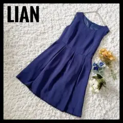 美品✨ LIAN リアン リボン 膝丈ワンピース ネイビー ノースリーブ 日本製のサムネイル