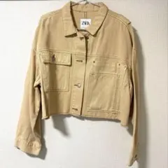 ZARA デニムジャケット クロップド丈 イエローオレンジ Lサイズ 美品