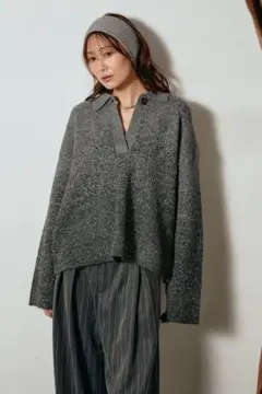 ニット グラデーションラメニットキーネックプルオーバー チャコール ESICA