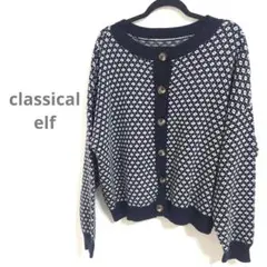 Classical Elf レトロ 2way配色ジャガードニットカーデ