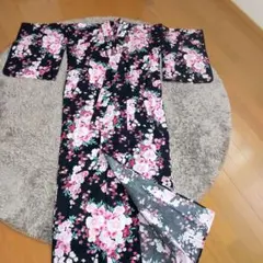 黒地 華やかな花柄 浴衣 単品162cmのサムネイル