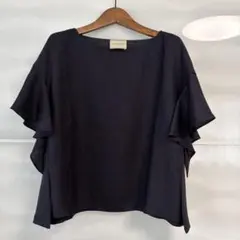 UNITED ARROWS ダークネイビー フリル袖 シャツ 半袖　38