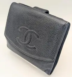 ❤️CHANEL 三つ折り財布 　キャビアスキン　ココマーク 　黒　シャネル