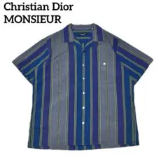 80〜90s Dior MONSIEUR オープンカラーシャツ ストライプ L