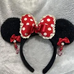 ディズニー　イヤリング　カチューシャ　赤　リボン　ドット　レトロ