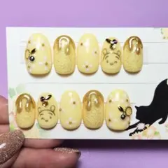 即日発送【52番】現品販売 ベビープーさん風クマネイル　ミラーネイル オーバル形
