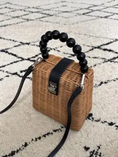 ZARA BASIC 2way かごバッグ ビーズハンドル ブラックショルダー