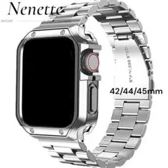 シルバー【Apple Watch バンド ケース】42/44/45mm　ベルト