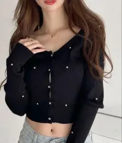 Ada. ビジュー ニット Vネック カーディガン ブラック