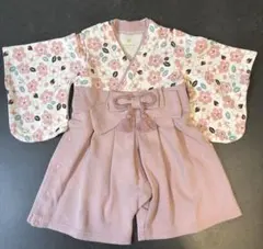 【美品】mocmof モクモフ　袴ロンパース　ピンク【ヘアバンド付き】