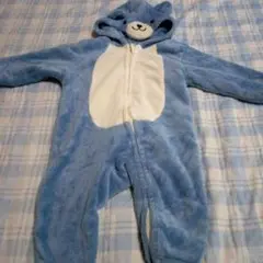 クマのフード付きロンパース 青80