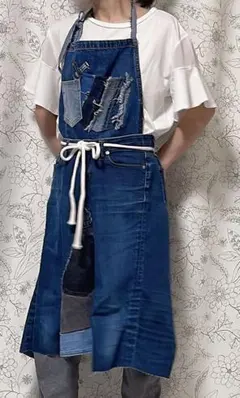 デニムパッチワーク☆巻エプロン＋フリルスカート☆セットアップ