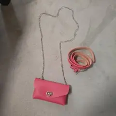ピンク ショルダーバッグ ベルト付き