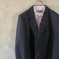 高品質　イタリア製　テーラードジャケット　ウール　シンプル　ネイビー　LO14