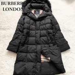 極美品✨バーバリーロンドン ダウンコート ラクーンファー ノバチェック　ブラック