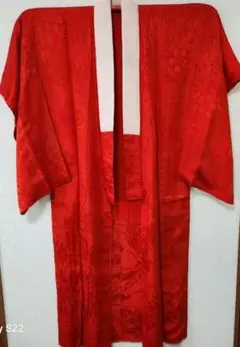 昭和　レトロ　長襦袢　緋色　正絹　紅絹　アンティーク　戦前　手縫い　コスプレ