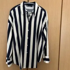 ZARA ネイビー・ホワイトストライプ 長袖シャツ M