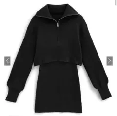 GRL ハーフジップトップス×ワンピースセットアップ ブラック S dr711