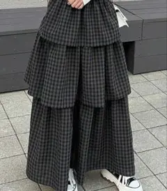 グレー系チェック柄フレアスカート
