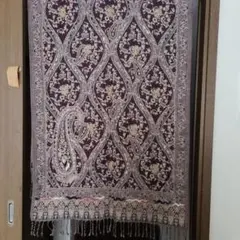 花柄刺繍ストール 紫色 フリンジ付き