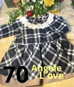 Angele love チェックワンピ　70センチ　長袖　緑
