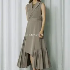 Ezick イレヘムワンピ ベージュ ジャンスカ風 ベルト付き モード おしゃれ