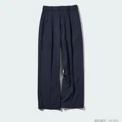 ユニクロ タックワイドパンツ ストライプ ネイビー L