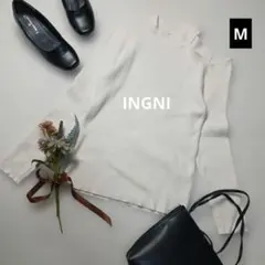 1106ꕤイング オープンショルダー リブニット【M】オフホワイト 肩あき