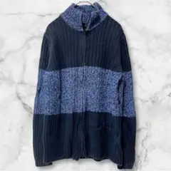 EXPRESS コットン リブニット フルジップ セーター ネイビー ブルー S