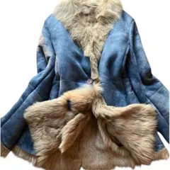 希少カラー　美品 トスカーナムートンコート 羊革 ブルー ゴージャス