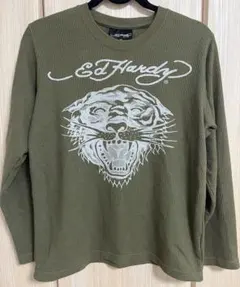 Ed Hardy オリーブ色 Tシャツ 虎デザイン ワッフル生地 Mのサムネイル