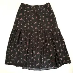 【17号】Maglie par ef-de サテンフラワースカート ロング 黒