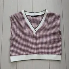 ZARA チェック柄 ニットベスト Vネックのサムネイル