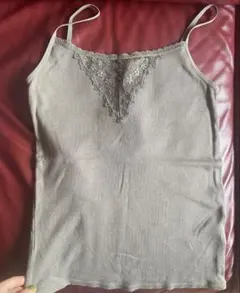 ブラウン リブ編み レース付きキャミソール