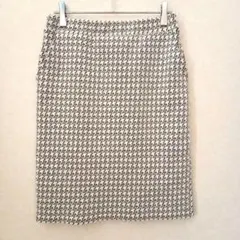 a140 インディヴィ　タイトスカート　【38】白黒　千鳥格子　ふくれ織り